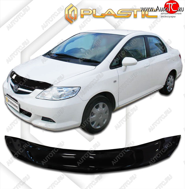 1 899 р. Дефлектор капота CA-Plastic  Honda Fit Aria  GD (2005-2009) рестайлинг седан (classic черный, без надписи)  с доставкой в г. Вологда
