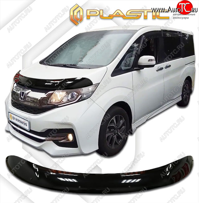2 079 р. Дефлектор капота CA-Plastic  Honda StepWagon  5 RP1,RP2, RP3, RP4 (2015-2017) минивэн дорестайлинг (classic черный, без надписи)  с доставкой в г. Вологда