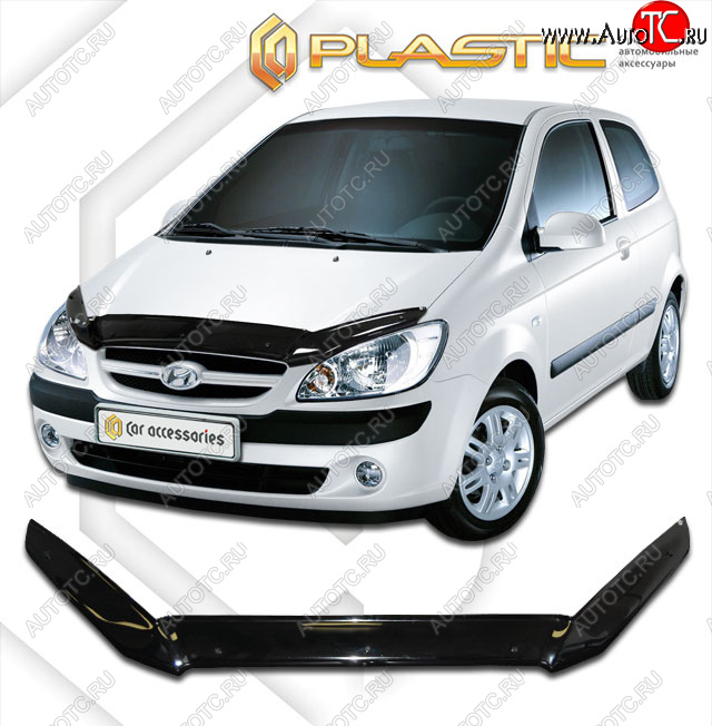 1 899 р. Дефлектор капота CA-Plastic  Hyundai Getz  TB (2005-2011) хэтчбэк 3 дв. рестайлинг (cерия Сlassic черный, без надписи)  с доставкой в г. Вологда