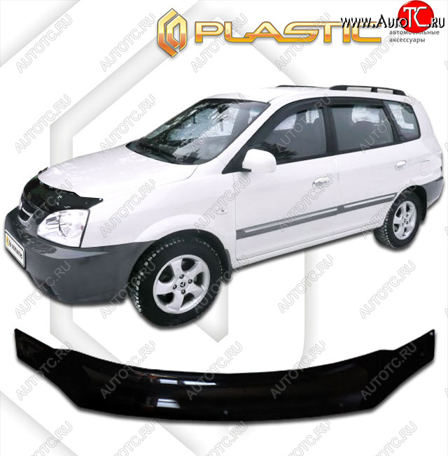 2 159 р. Дефлектор капота CA-Plastic  KIA Carens  FC, RS (2002-2006) рейсталинг (classic черный, без надписи)  с доставкой в г. Вологда