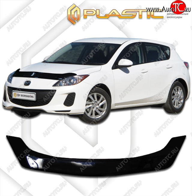 2 079 р. Дефлектор капота CA-Plastic Mazda 3/Axela BL дорестайлинг, хэтчбэк 5 дв. (2009-2011) (Classic черный)  с доставкой в г. Вологда