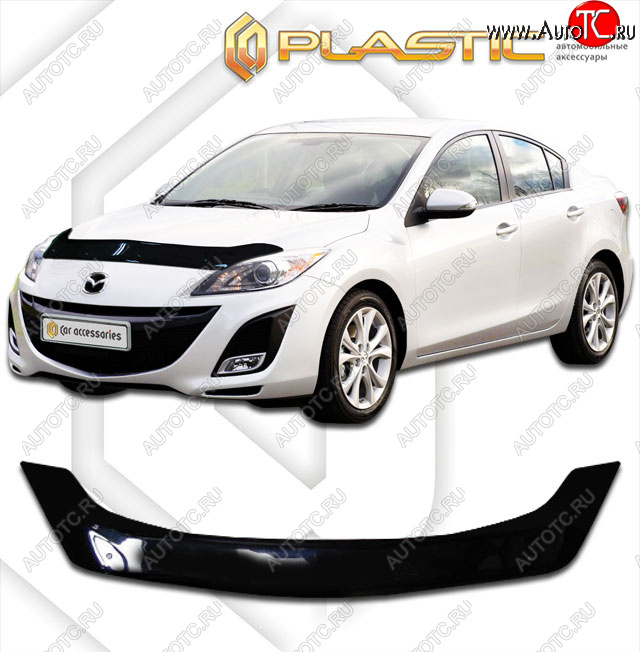 2 079 р. Дефлектор капота CA-Plastic Mazda 3/Axela BL дорестайлинг седан (2009-2011) (Classic черный)  с доставкой в г. Вологда