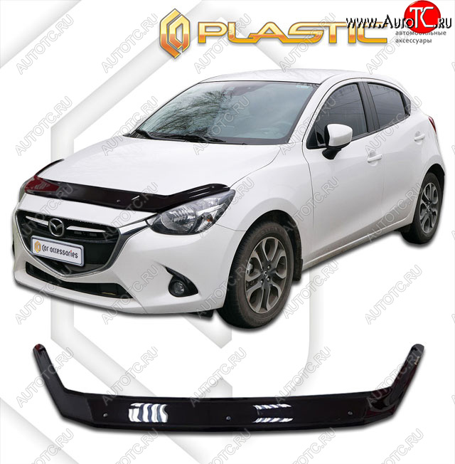 1 999 р. Дефлектор капота CA-Plastic  Mazda Demio  4 DJ (2014-2019) (classic черный, без надписи)  с доставкой в г. Вологда