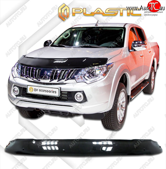 2 159 р. Дефлектор капота CA-Plastic Mitsubishi Triton KKKL Double Cab дорестайлинг (2015-2018) (classic черный, без надписи)  с доставкой в г. Вологда