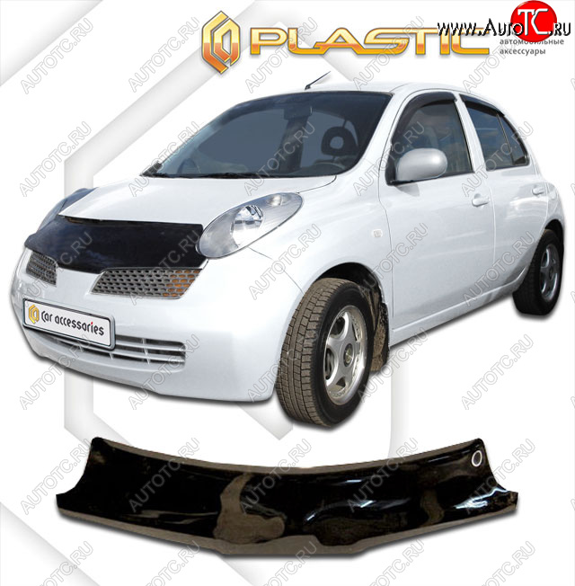 1 999 р. Дефлектор капота CA-Plastic Nissan March 3 K12 хэтчбэк 5 дв. правый руль 1-ый рестайлинг (2005-2007) (classic черный, без надписи)  с доставкой в г. Вологда