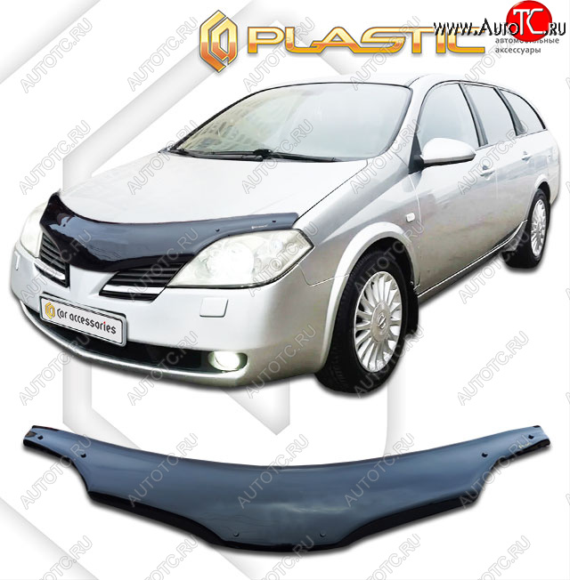 2 399 р. Дефлектор капота (РФ) CA-Plastic Nissan Primera 3 универсал P12 (2002-2008) (classic черный, без надписи)  с доставкой в г. Вологда