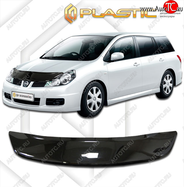 1 999 р. Дефлектор капота CA-Plastic Nissan Wingroad 3 Y12 3-ое универсал (2005-2018) (classic черный, без надписи)  с доставкой в г. Вологда