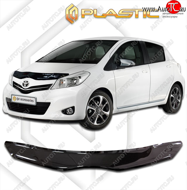 1 899 р. Дефлектор капота CA-Plastic Toyota Yaris XP130 хэтчбэк 5 дв. дорестайлинг (2010-2014) (classic черный, без надписи)  с доставкой в г. Вологда