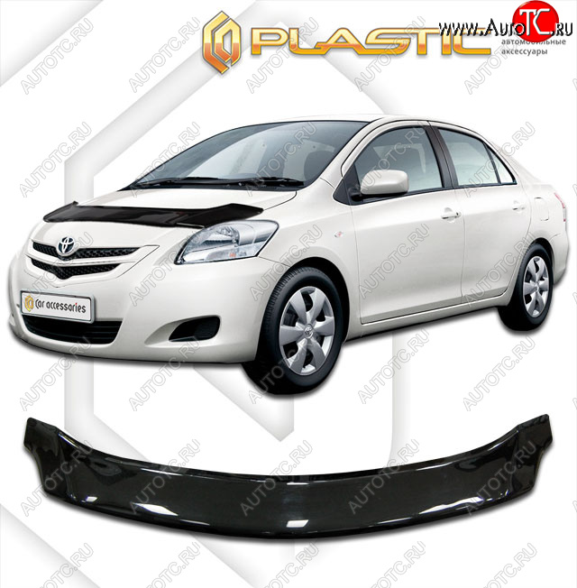 2 159 р. Дефлектор капота CA-Plastic  Toyota Yaris  XP90 (2006-2011) седан дорестайлинг, седан рестайлинг (classic черный, без надписи)  с доставкой в г. Вологда