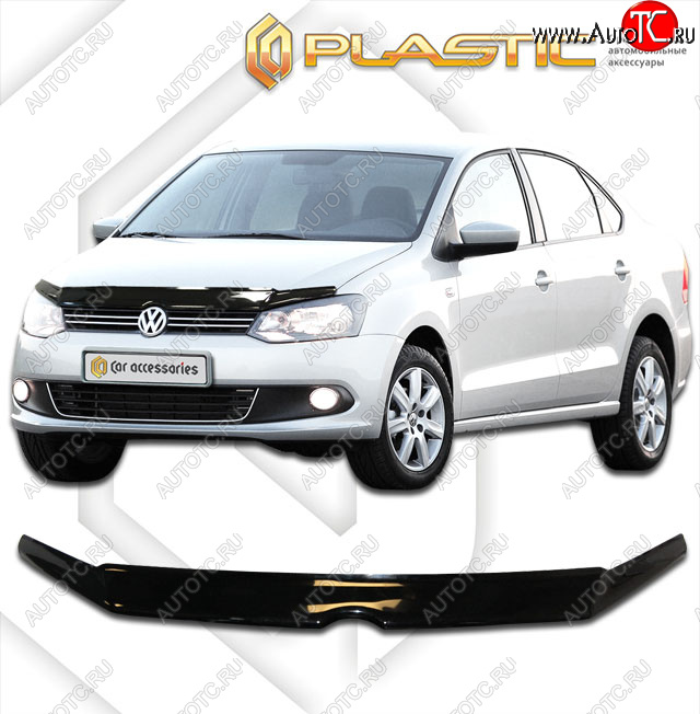 1 899 р. Дефлектор капота CA-Plastic Volkswagen Polo 5 седан дорестайлинг (2009-2015) (classic черный, без надписи)  с доставкой в г. Вологда