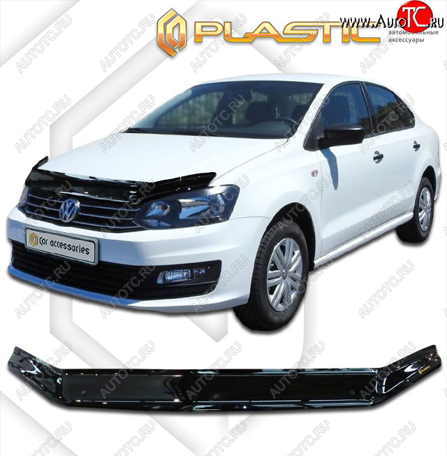 1 899 р. Дефлектор капота CA-Plastic Volkswagen Polo 5 хэтчбек рестайлинг (2015-2020) (classic черный, без надписи)  с доставкой в г. Вологда