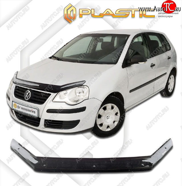 1 899 р. Дефлектор капота CA-Plastic  Volkswagen Polo  9N1 (2005-2009) рестайлинг, хэтчбэк 5 дв. (classic черный, без надписи)  с доставкой в г. Вологда