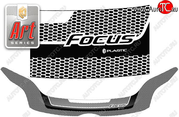 2 399 р. Дефлектор капота CA-Plastic  Ford Focus  3 (2011-2015) седан дорестайлинг (Серия Art черная)  с доставкой в г. Вологда