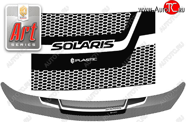 2 199 р. Дефлектор капота CA-Plastic  Hyundai Solaris  RBr (2014-2017) седан рестайлинг (Серия Art черная)  с доставкой в г. Вологда