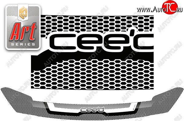2 199 р. Дефлектор капота CA-Plastic  KIA Ceed  2 JD (2012-2018) дорестайлинг универсал, рестайлинг универсал (серия ART графит)  с доставкой в г. Вологда