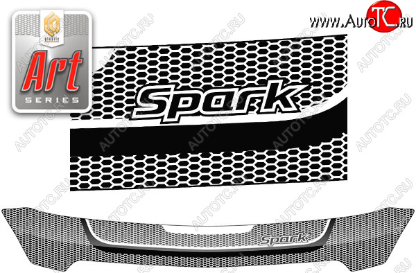 2 399 р. Дефлектор капота CA-Plastic  Chevrolet Spark  M300 (2010-2022) дорестайлинг, 1-ый рестайлинг, 2-ой рестайлинг (Серия Art серебро)  с доставкой в г. Вологда
