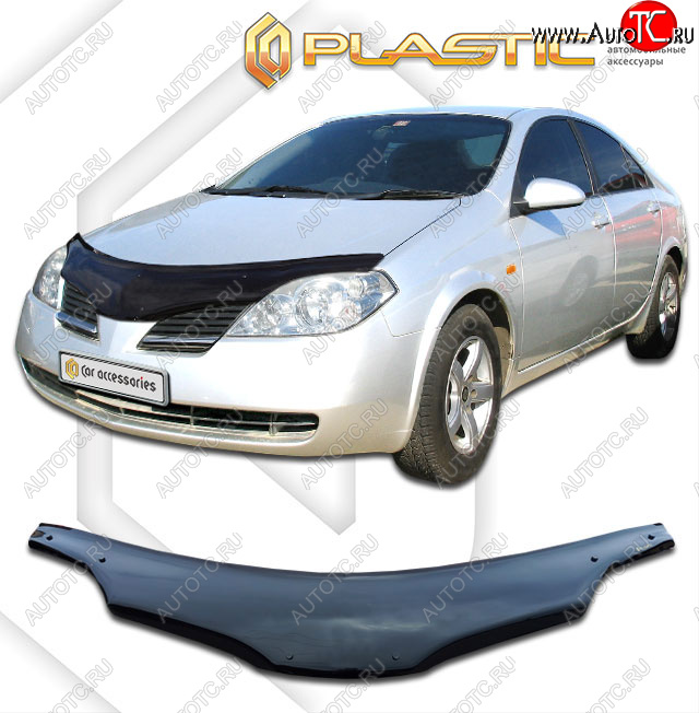2 399 р. Дефлектор капота (правый руль) CA-Plastic  Nissan Primera  3 седан (2001-2008) P12 (classic черный, без надписи)  с доставкой в г. Вологда