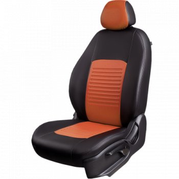 5 999 р. Комплект чехлов сидений (Экокожа ИЛАНА+ОРЕГОН) Chevrolet Aveo T250 хэтчбек 5 дв рестайлинг (2006-2011) (Черный+коричневый)  с доставкой в г. Вологда. Увеличить фотографию 2