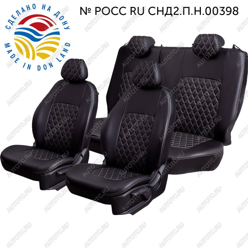7 199 р. Чехлы для сидений (РЗС60/40, Экокожа ИЛАНА+ОРЕГОН) ТУРИН РОМБ Lord Auto CITROEN C4 B7 седан рестайлинг (2015-2022) (черный/бежевый)  с доставкой в г. Вологда