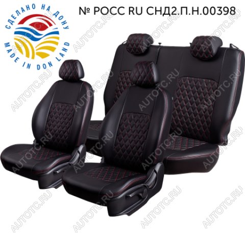 7 849 р. Чехлы сидений (ЦЗС+подлок., 2П слитные, Илана/Орегон) ТУРИН Ромб Lord Autofashion Daewoo Espero (1990-1999) (черный/красная строчка)  с доставкой в г. Вологда
