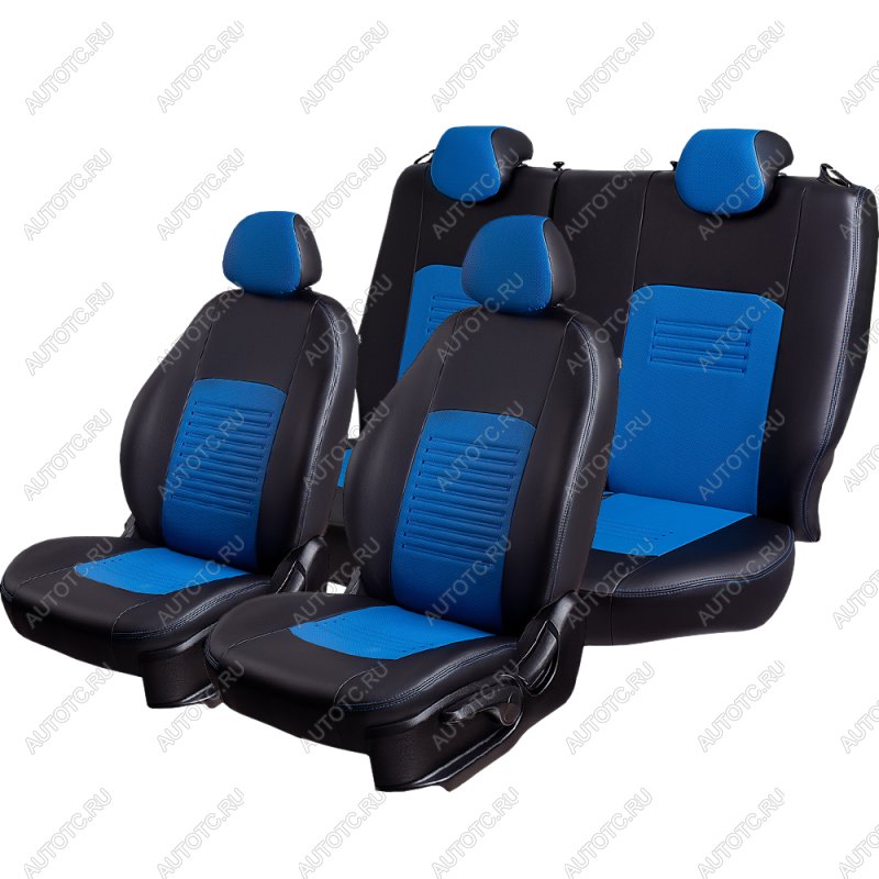 8 999 р. Комплект чехлов для сидений ( N100, ЦЗС, Экокожа Илана+Орегон), Lord Autofashion ТУРИН Daewoo Nexia дорестайлинг (1995-2008) (Черный, вставка синяя, строчка синяя)  с доставкой в г. Вологда