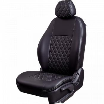 7 199 р. Чехлы для сидений (РЗС60/40, Экокожа Илана+Орегон) ТУРИН РОМБ Lord Auto Ford Focus 3 седан рестайлинг (2014-2019) (черный/серый)  с доставкой в г. Вологда. Увеличить фотографию 2