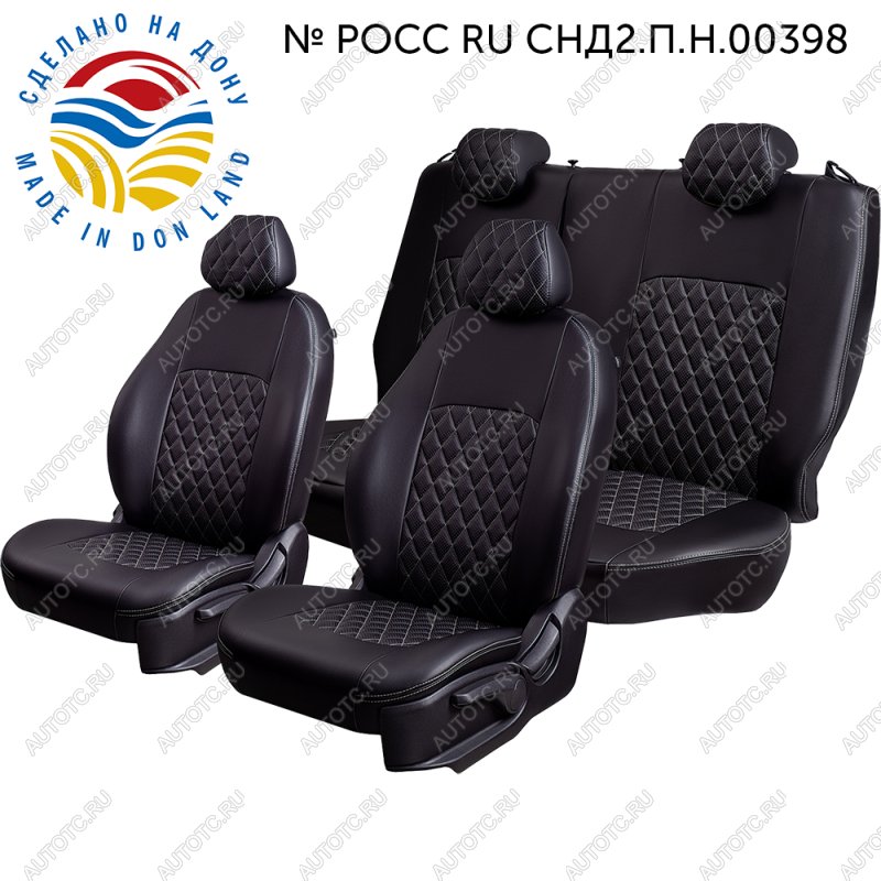 7 199 р. Чехлы для сидений (РЗС60/40, Экокожа Илана+Орегон) ТУРИН РОМБ Lord Auto Ford Focus 3 седан рестайлинг (2014-2019) (черный/серый)  с доставкой в г. Вологда