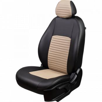 Комплект чехлов для сидений (РЗС 40/60 3Г Илана+Орегон) ТУРИН-3 ст ЛАЙН Lord Autofashion KIA Rio 4 FB дорестайлинг седан (2016-2020) (черный, вставка бежевая, строчка бежевая)