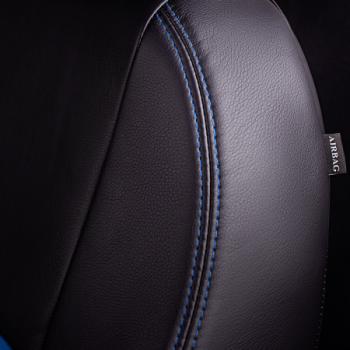 6 799 р. Комплект чехлов для сидений (РЗС 60/40 3Г Илана+Орегон) ТУРИН СТ Lord Autofashion Suzuki Vitara LY дорестайлинг (2015-2019) (черный, вставка синяя, строчка синяя)  с доставкой в г. Вологда. Увеличить фотографию 7
