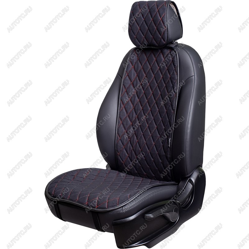 1 679 р. Накидка на сиденье (1 место Софа) МОНРО ст РОМБ Lord Autofashion KIA Optima 1 GD седан (2000-2005) (черный, строчка красная)  с доставкой в г. Вологда
