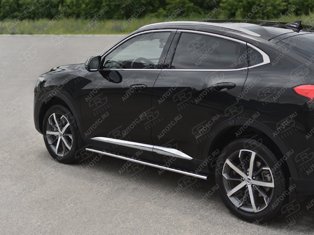 25 999 р. Пороги труба 75х42 овал с проступью Russtal Haval F7x рестайлинг (2022-2024) (нержавейка полированная)  с доставкой в г. Вологда