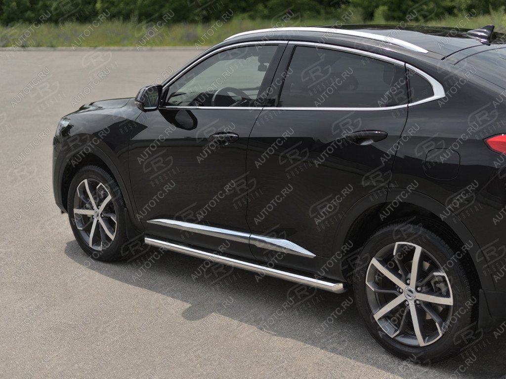 16 949 р. Защита порогов (нержавейка d63) SLITKOFF Haval F7x рестайлинг (2022-2024) (торцы со скосами)  с доставкой в г. Вологда