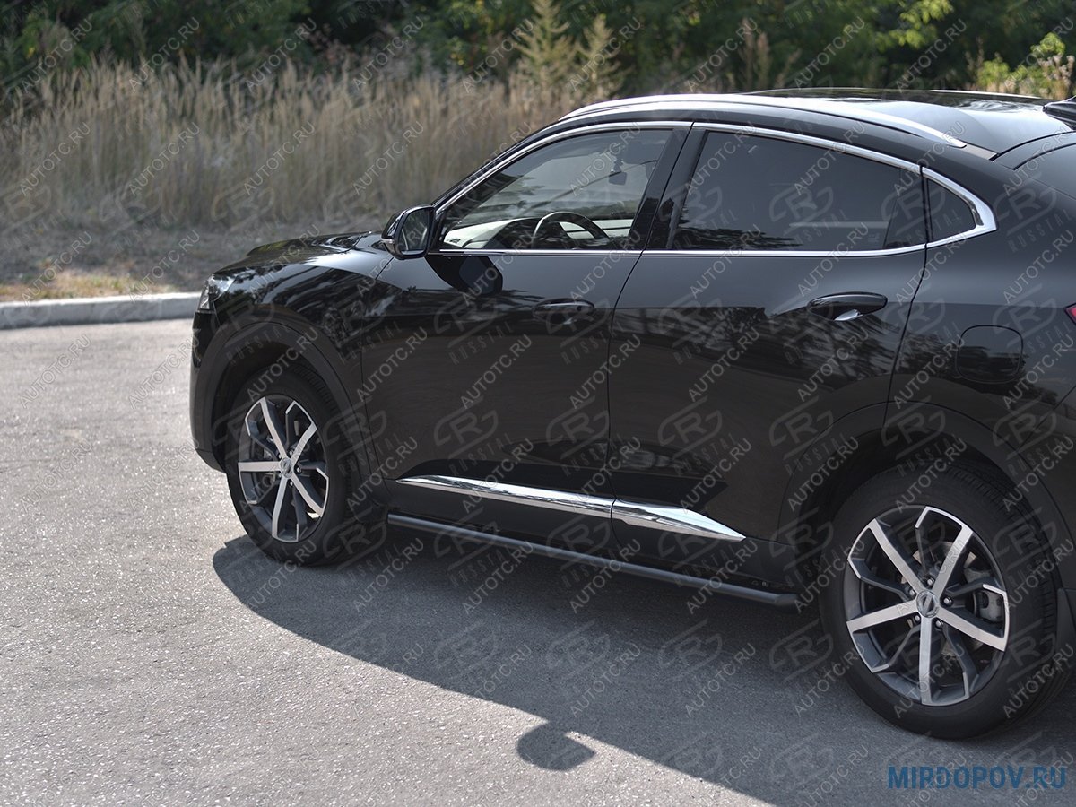 10 249 р. Защита порогов d63 SLITKOFF Haval F7x рестайлинг (2022-2024) (нержавейка окрашенная в черный цвет)  с доставкой в г. Вологда