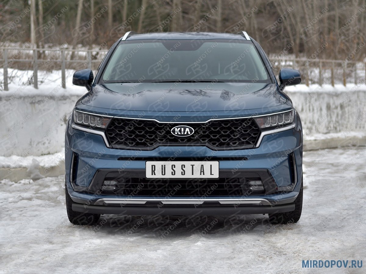 9 999 р. Защита переднего бампера d63 секции SLITKOFF KIA Sorento MQ4 (2020-2022) (нержавейка окрашенная в черный цвет)  с доставкой в г. Вологда