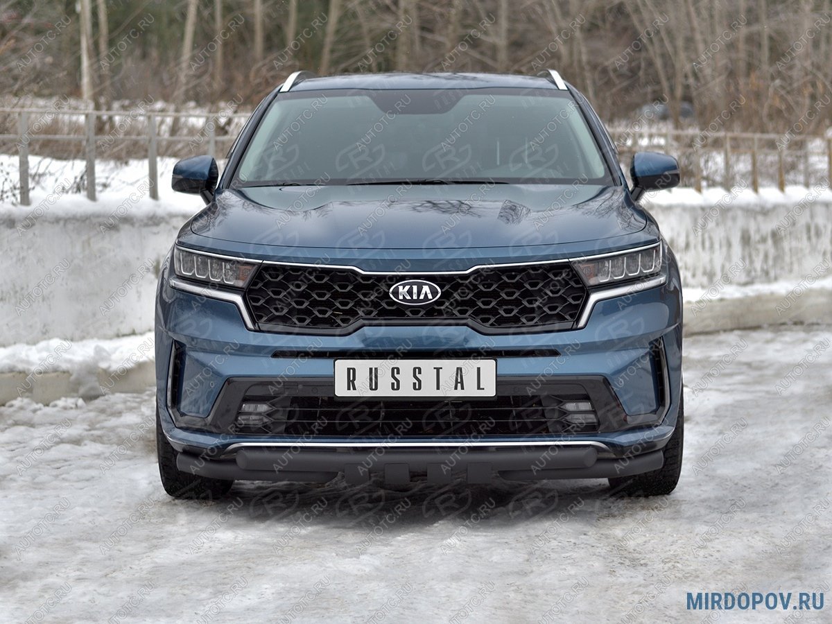 17 999 р. Защита переднего бампера d63 мм секции-d63 мм уголки+клыки SLITKOFF KIA Sorento MQ4 (2020-2022) (нержавейка окрашенная в черный цвет)  с доставкой в г. Вологда