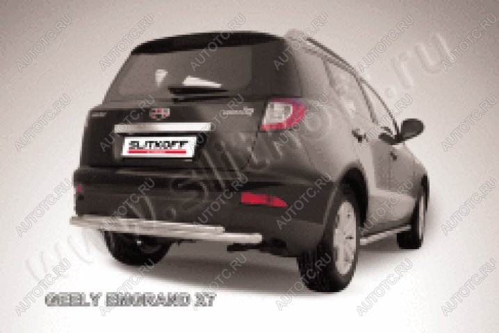 7 999 р. Защита заднего бампера d57+d42 двойная радиусная Slitkoff Geely Emgrand X7 дорестайлинг (2011-2015) (Сталь с полимерным покрытием в цвет серебристый)  с доставкой в г. Вологда