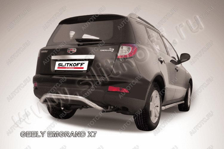 8 199 р. Защита заднего бампера d57 скоба Slitkoff Geely Emgrand X7 дорестайлинг (2011-2015) (Сталь с полимерным покрытием в цвет серебристый)  с доставкой в г. Вологда