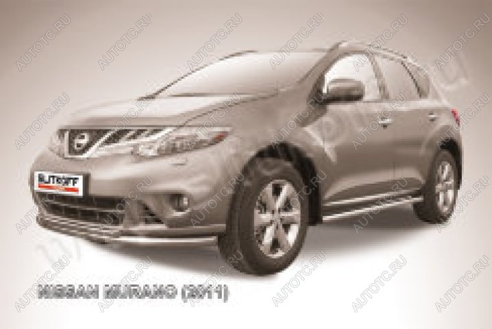 10 249 р. Защита переднего бампера d57+d42 двойная Slitkoff Nissan Murano 2 Z51 рестайлинг (2010-2016) (Сталь с полимерным покрытием в цвет серебристый)  с доставкой в г. Вологда