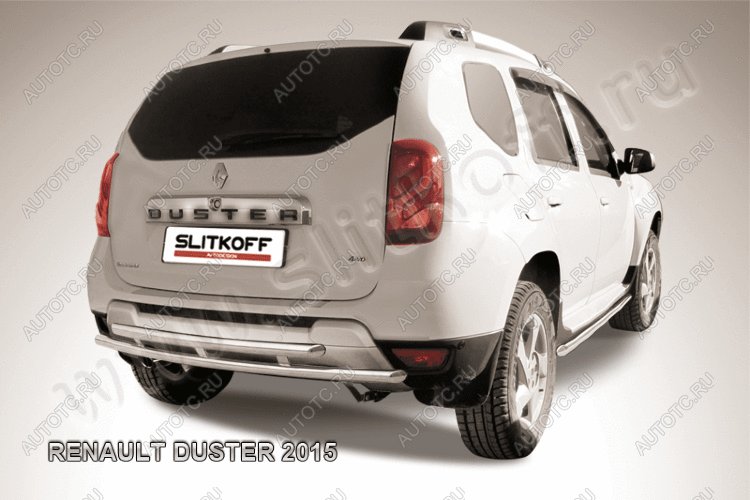 8 999 р. Защита заднего бампера d42+d42 двойная Slitkoff Renault Duster HS рестайлинг (2015-2021) (нержавейка полированная)  с доставкой в г. Вологда