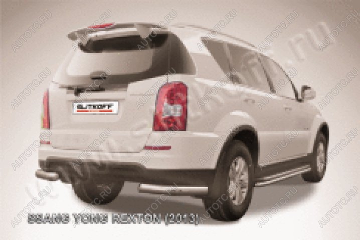 10 449 р. Защита заднего бампера уголки d76 Slitkoff SSANGYONG Rexton Y290 (2012-2017) (нержавейка полированная)  с доставкой в г. Вологда