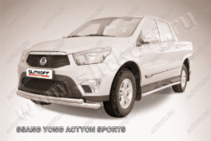 14 799 р. Защита переднего бампера d76+d57 двойная Slitkoff SSANGYONG Actyon Sport (2012-2025) (нержавейка полированная)  с доставкой в г. Вологда