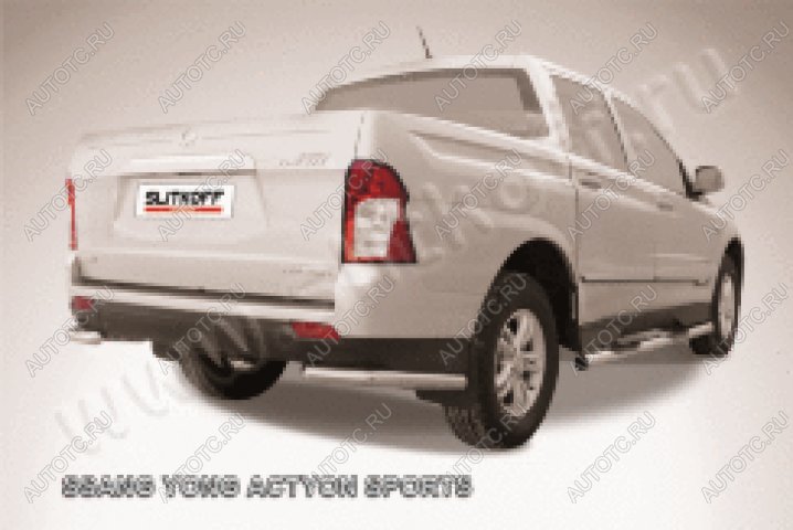 6 749 р. Защита заднего бампера уголки d57 Slitkoff SSANGYONG Actyon Sport (2012-2025) (нержавейка полированная)  с доставкой в г. Вологда