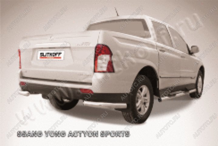 8 999 р. Защита заднего бампера уголки d76 Slitkoff SSANGYONG Actyon Sport (2012-2025) (нержавейка полированная)  с доставкой в г. Вологда