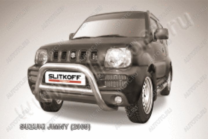 33 699 р. Защита переднего бампера кенгурятник d76 низкий Slitkoff Suzuki Jimny JB23/JB43 1-ый рестайлинг (2002-2012) (нержавейка полированная)  с доставкой в г. Вологда