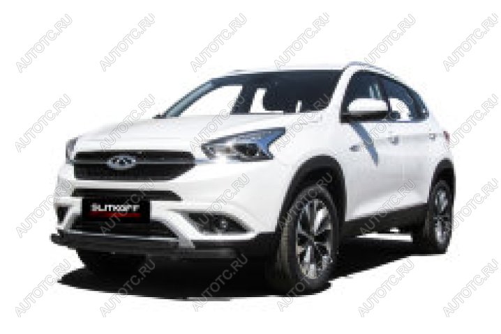 8 599 р. Защита переднего бампера d57+d42 двойная Slitkoff Chery Tiggo 7 (2016-2020) (  Сталь с полимерным покрытием в цвет черный)  с доставкой в г. Вологда