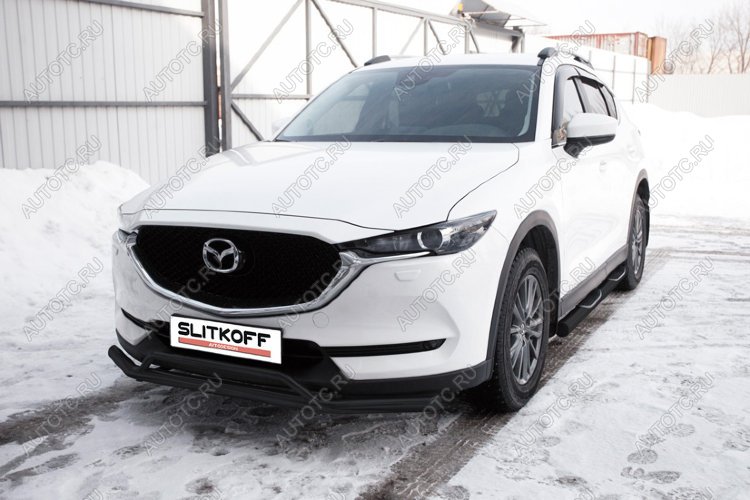 10 599 р. Защита переднего бампера d57+d32 двойная Slitkoff Mazda CX-5 KF (2016-2025) (Сталь с полимерным покрытием в цвет черный)  с доставкой в г. Вологда