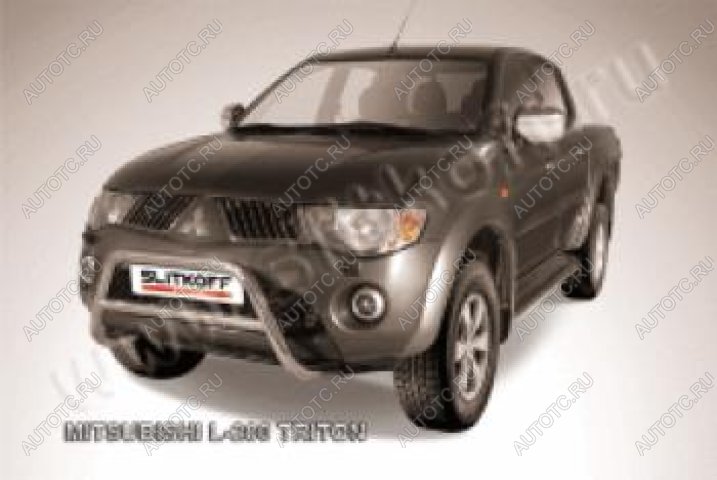 16 899 р. Защита переднего бампера кенгурятник d57 низкий Slitkoff Mitsubishi L200 4  дорестайлинг (2006-2014) ( Сталь с полимерным покрытием в цвет черный)  с доставкой в г. Вологда