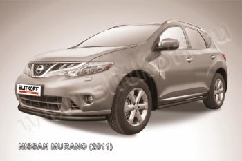 Защита переднего бампера d57+d42 двойная Slitkoff Nissan Murano 2 Z51 рестайлинг (2010-2016) (  Сталь с полимерным покрытием в цвет черный)