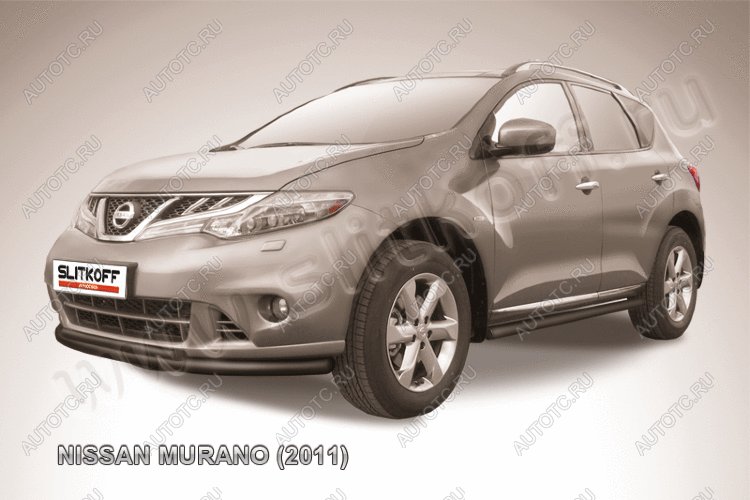 10 249 р. Защита переднего бампера d57+d42 двойная Slitkoff Nissan Murano 2 Z51 рестайлинг (2010-2016) (  Сталь с полимерным покрытием в цвет черный)  с доставкой в г. Вологда