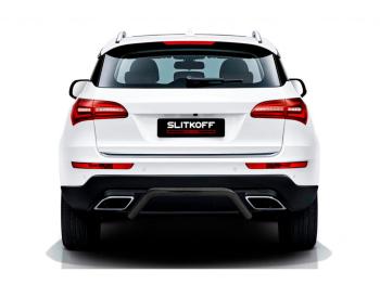 Защита заднего бампера d57 скоба Slitkoff Zotye Coupa B11F (2019-2021) (Сталь с полимерным покрытием в цвет черный)